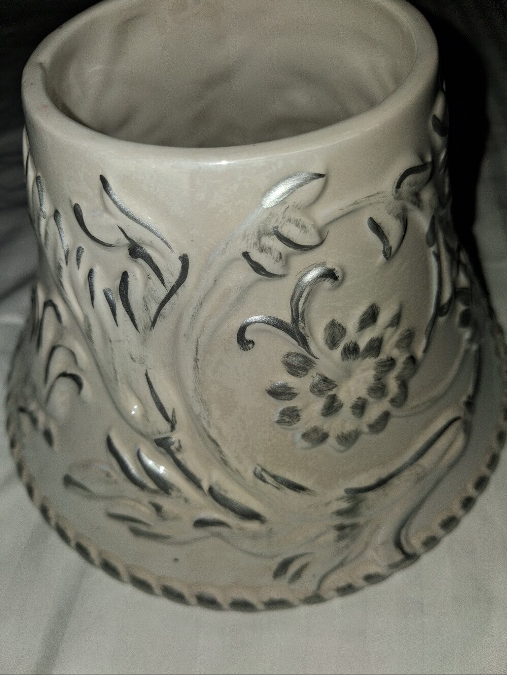Yankee Candle Tassle Rope Candle Shade And Plate - Cream Floral White - Picture 3 of 8
